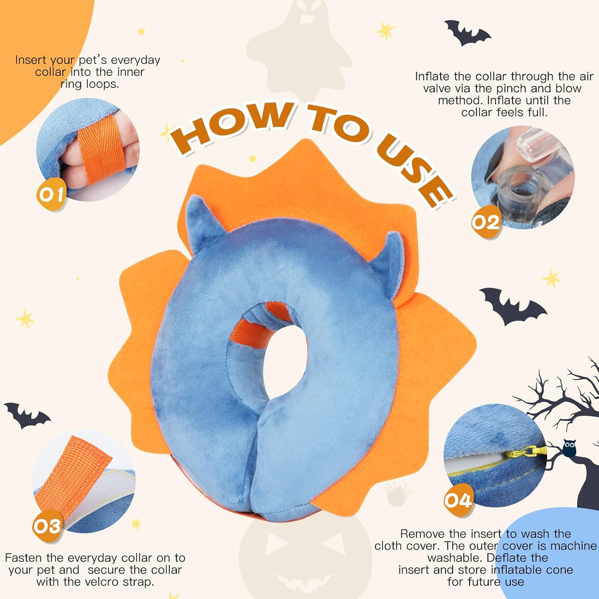 IEUUMLER Inflatable Recovery Dog Collar, Protective Donut Cone, Adjustable Soft Collar for Dog and Cat After Surgery Prevent from Biting & Scratching EU002 - Blue Demon M