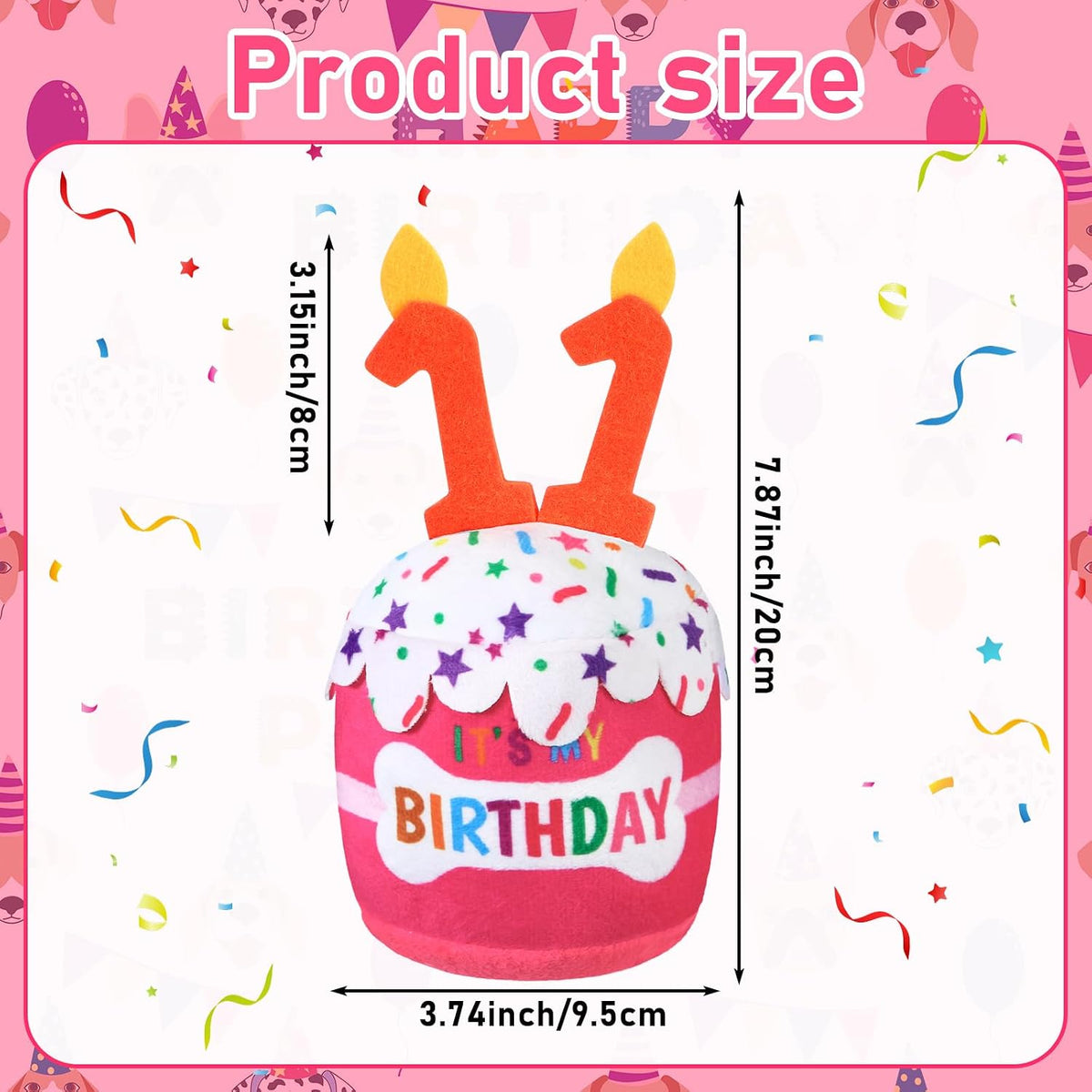 Dansydaisy Dog Birthday Cake Toy Squeaky Plush Gift,11th,Pink | Interactive Squeaky Gift for Dogs, Dog Birthday Decor , Soft Chew for Small Medium Large Pets, Cake Design with Candle