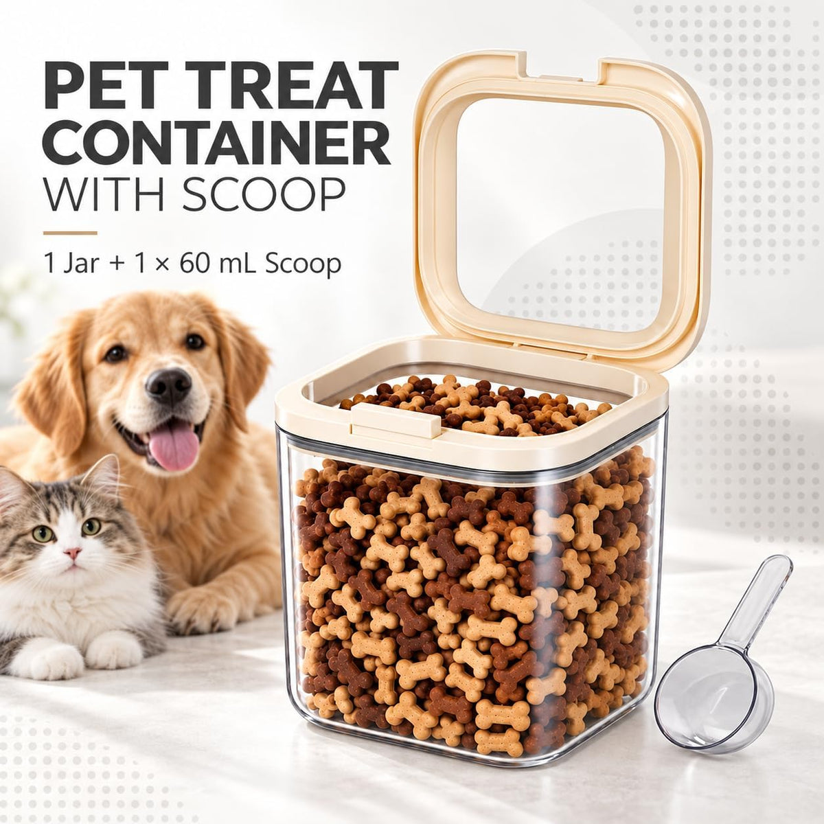 LivLab Mker Pet Treat Container, 3.49QT, One-Handed Open, Clear, Stackable