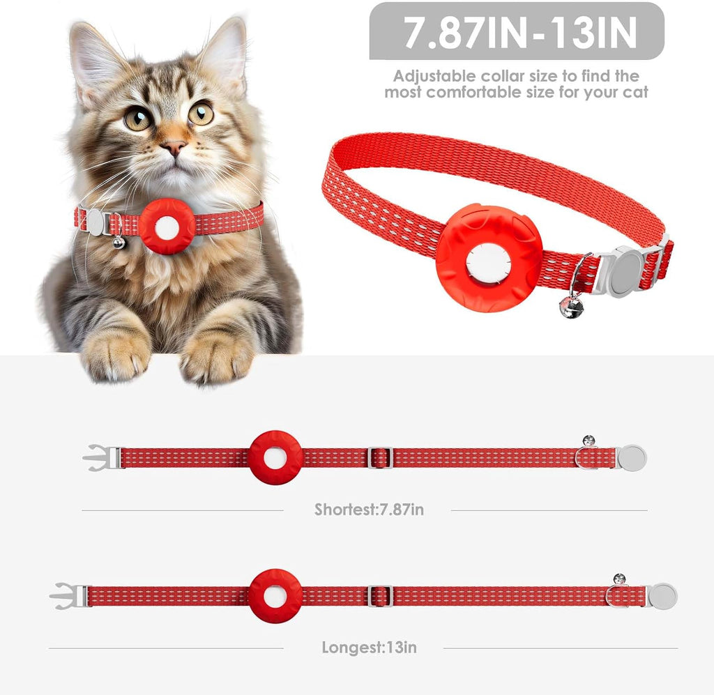 Smart Cat GPS Tracker, Cat GPS Tracker Compatible with Apple Find My App (Only iOS), No Monthly Fee, Waterproof (White Tracker, Red Cat Collar)