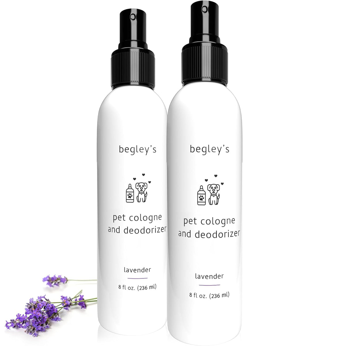 Begley's Pet Cologne and Deodorizer - Premium Essential Oil Dog Perfume Spray Long Lasting and Pet Odor Eliminator - Cat Perfume and Dog Cologne Spray - Lavender - 8 oz