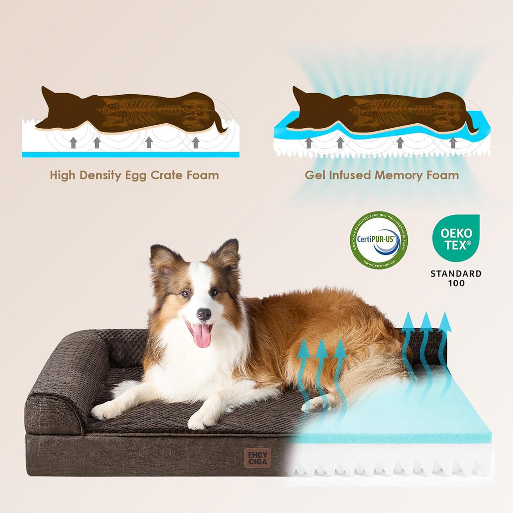 EHEYCIGA Orthopedic Dog Bed Medium Size Dogs, Memory Foam Dog Bed with Washable Removable Cover, Waterproof Pet Sofa Couch for Crate with Nonskid Bottom, 30x20x6,Brown