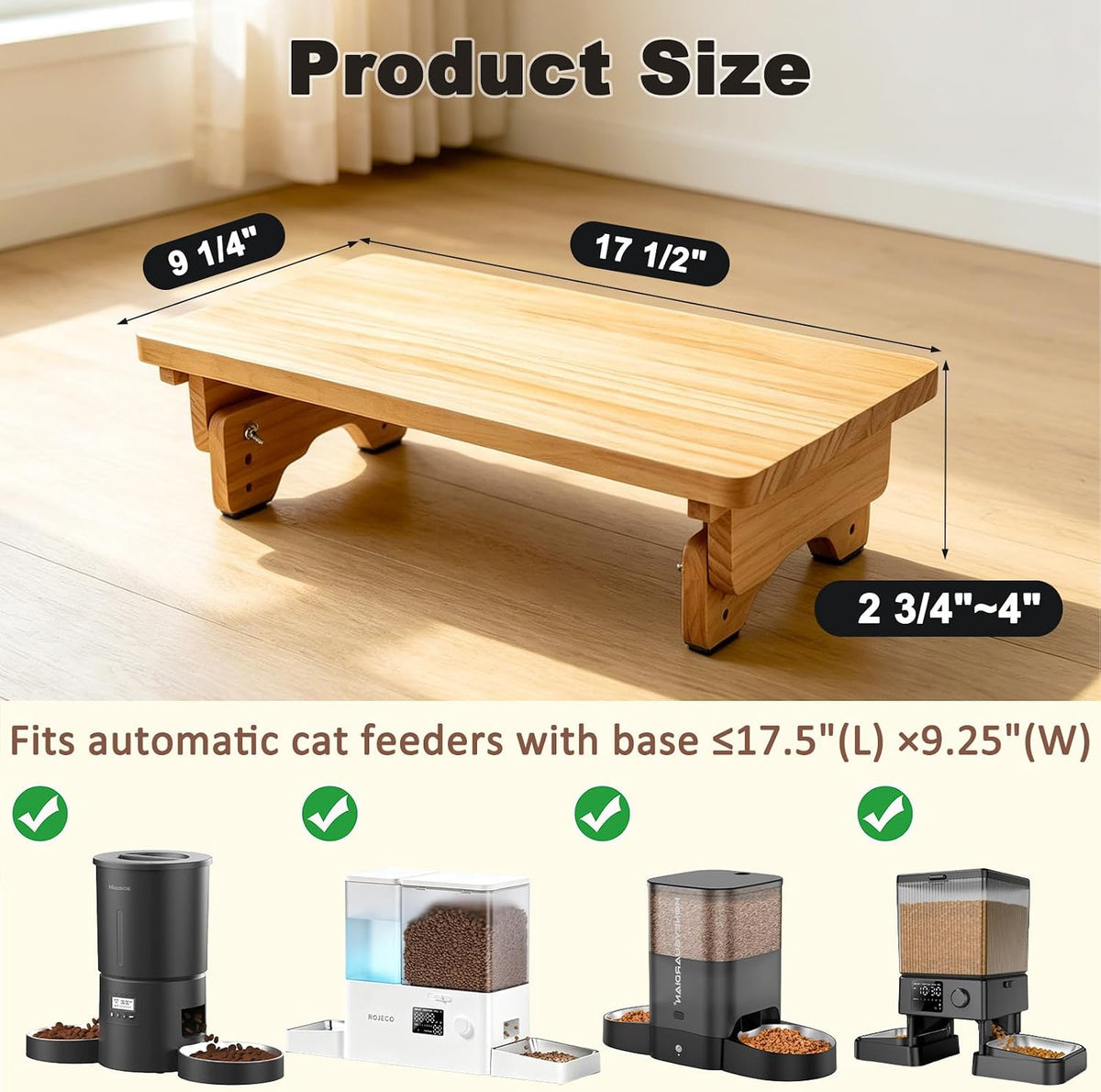 SZEE Adjustable Cat Food Stand, for Rectangular 2-Bowl Automatic Cat Feeder