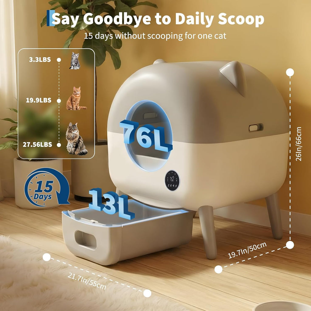 Automatic Self-Cleaning Cat Litter Box 76L Large Capacity for Multiple Cats