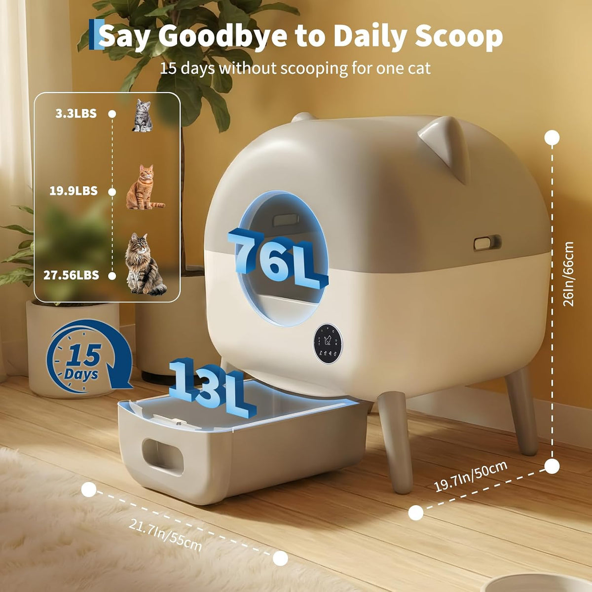 Automatic Self-Cleaning Cat Litter Box 76L Large Capacity for Multiple Cats