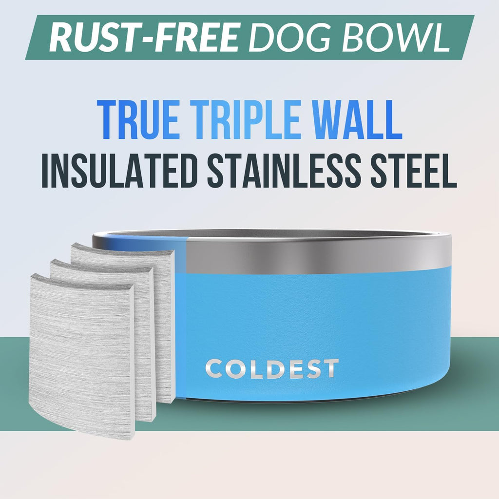 Coldest Dog Bowl - Anti Rust Metal, Non Slip, 3 Layers Insulated Stainless Steel Dog Bowls - Spill Proof & Heavy Duty - Water Bowl for Dogs, Cats & Pets, Dish Washer Safe (100 oz, Celestial Blue) 