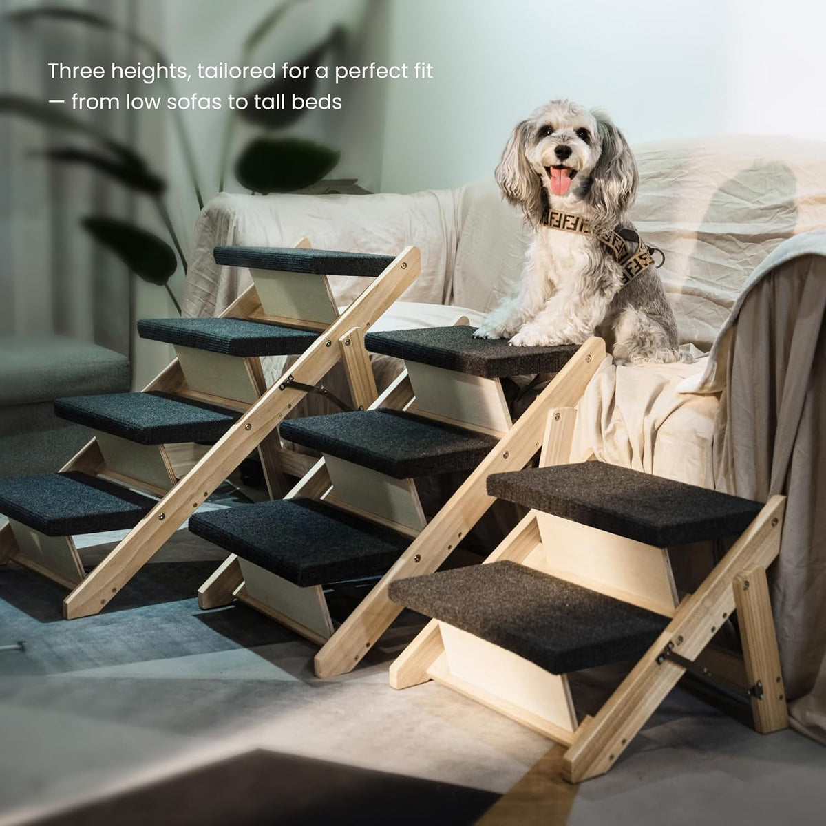 MEWANG Wood Pet Stairs, 4-Step Dog Stairs for Beds, Couches & Cars, 25" H