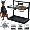 SHAINFUN Elevated Dog Bowls - Slow Feeder, Raised Stand with Two 1700ML Stainless Steel Bowls, Spill Proof Mat for Large & Medium Dogs