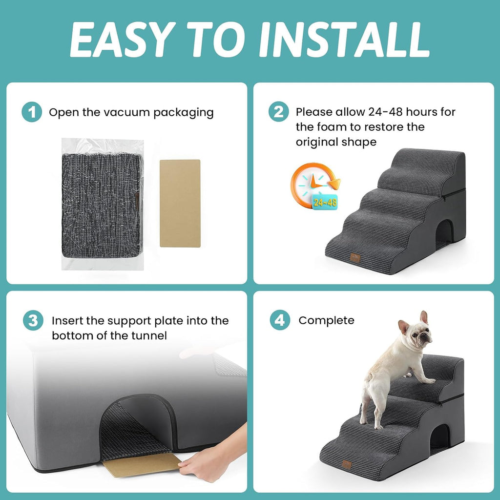 COZY KISS Dog Stairs,with condo,22.4" H 5 Steps for Bed,Dark Grey
