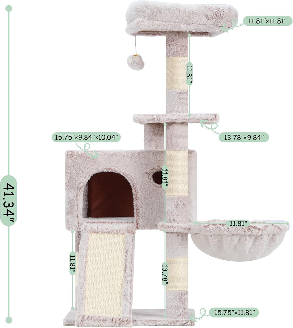 Gitelsnour Cat Tree Tower 42'' with Condo, Indoor Scratching Post GCT005SMU