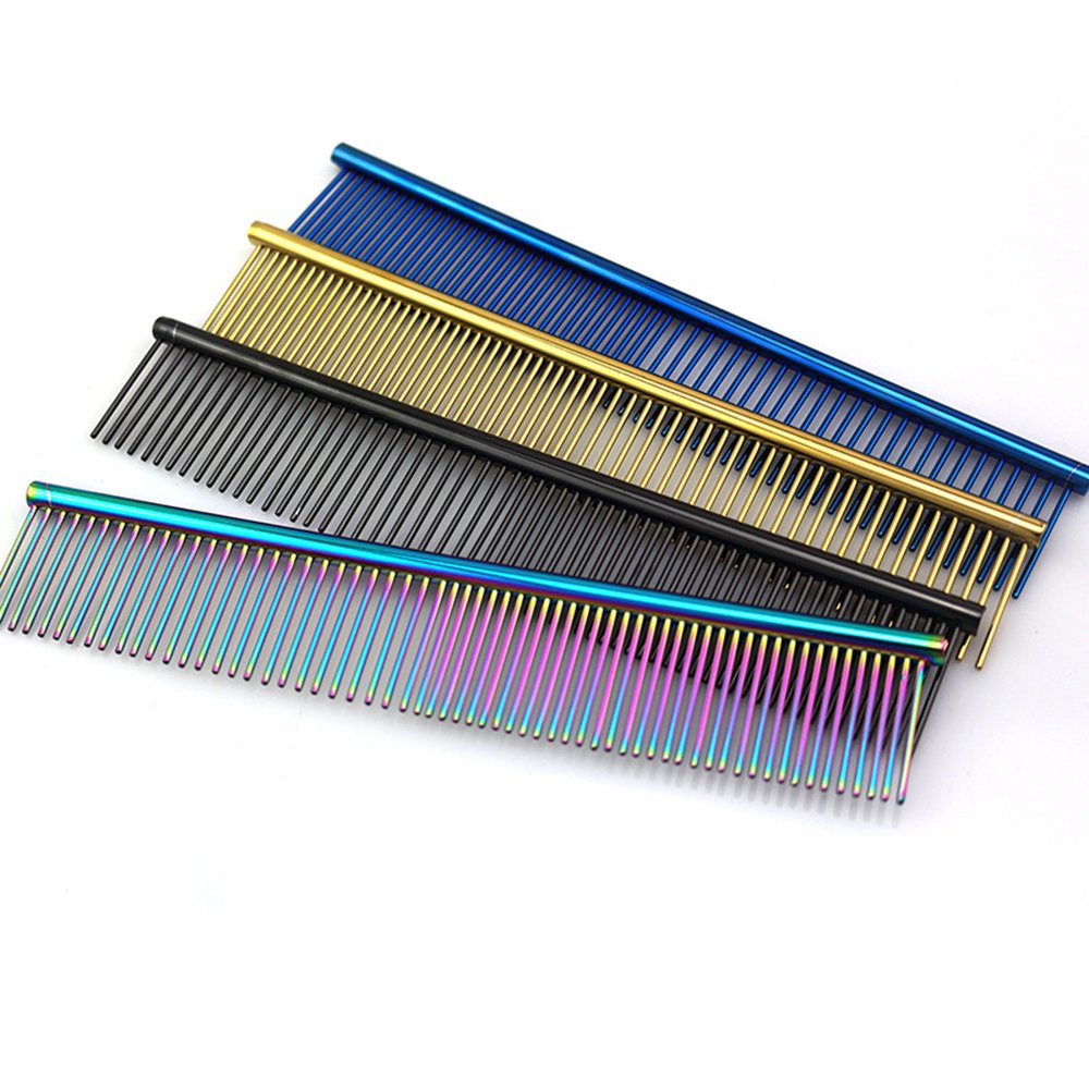 ZoCr Stainless Steel Pet Comb for Dogs Cats, Pet Grooming Comb with Different Spaced Rounded Teeth (Blue)