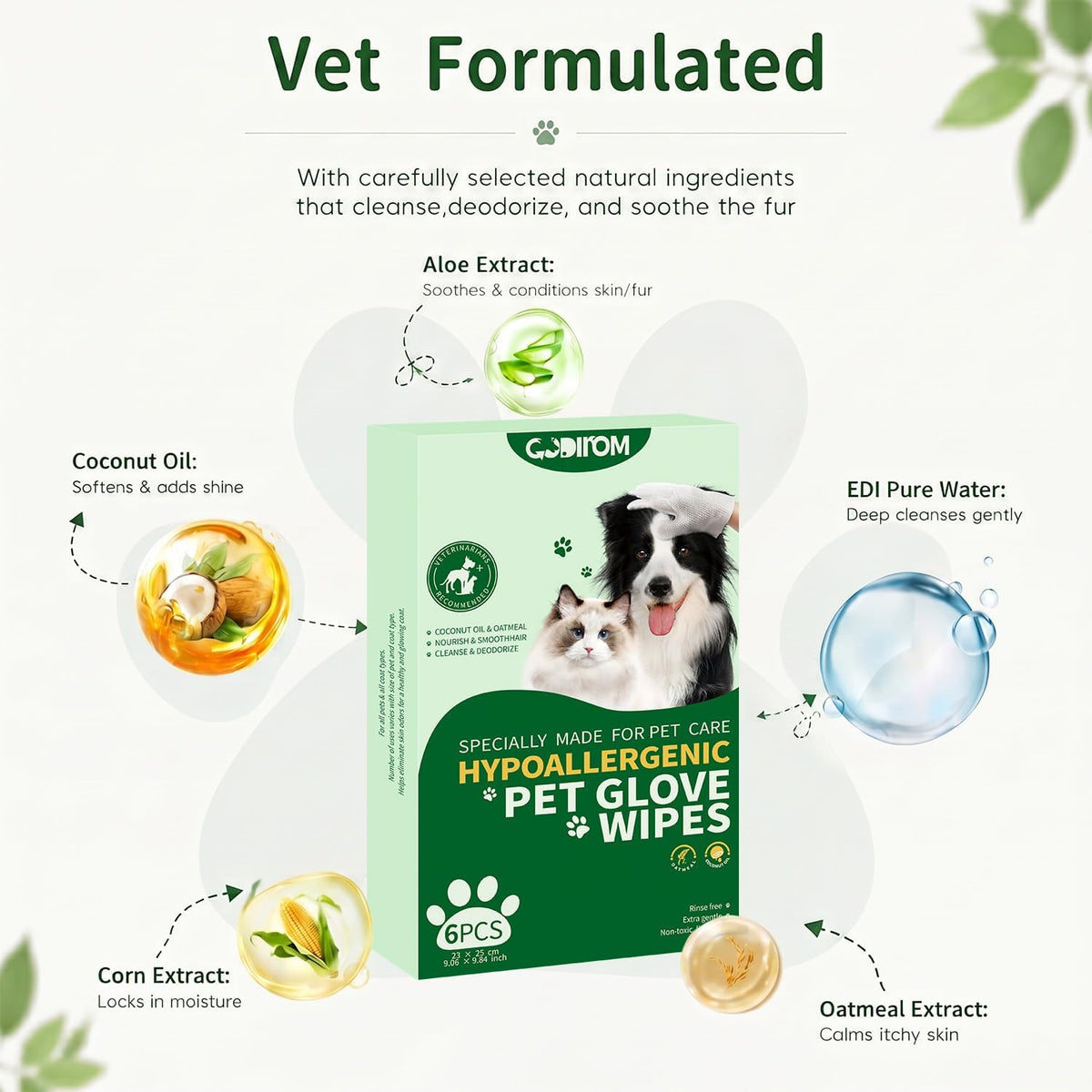 Pet Cleaning Glove Wipes for Dogs & Cats, 6 Pcs