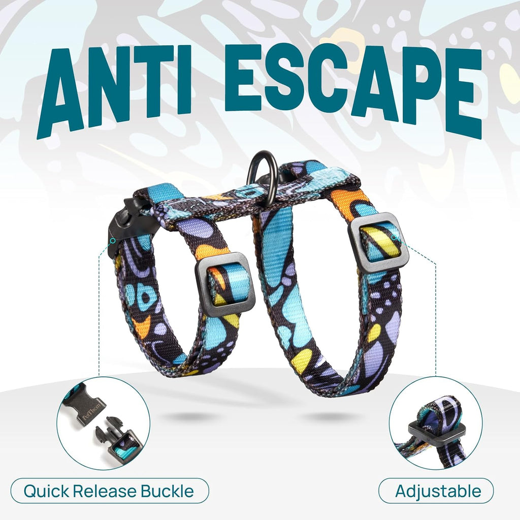 PetThem Adjustable Cat Harness and Leash Set Escape Proof (Butterfly Magic)