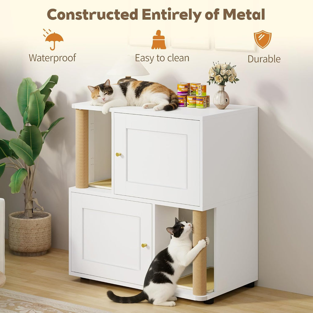 Double Cat Litter Box Enclosure, Litter Box Cabinet for 2 Cats, Hidden Cat Litter Box Furniture, Dog-Proof Litter Box Enclosure with Cats Scratching Post, Suitable for Most Litter Boxes