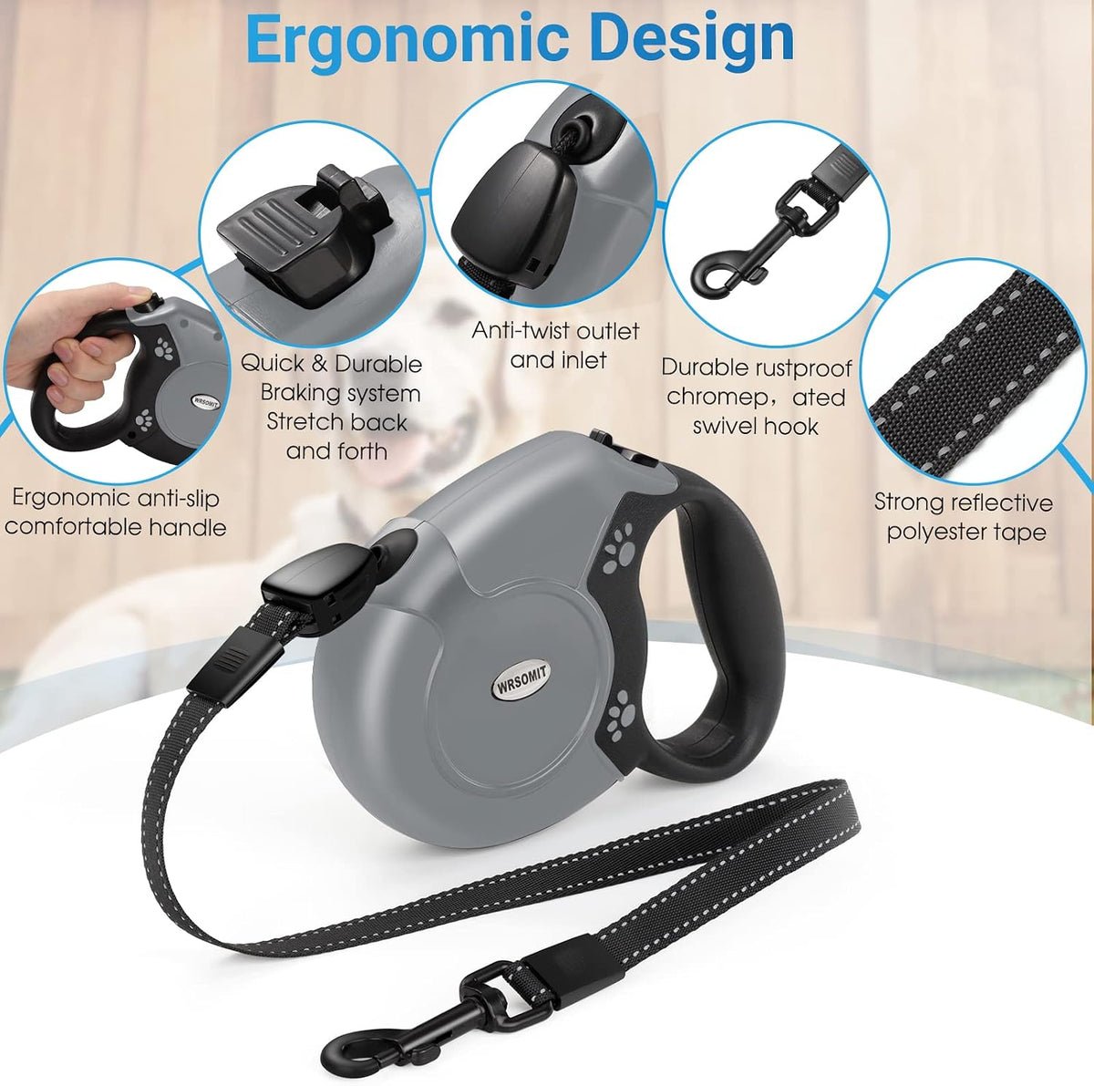 360°No Tangle 26 Ft Retractable Dog Leash for Dogs up to 99lbs