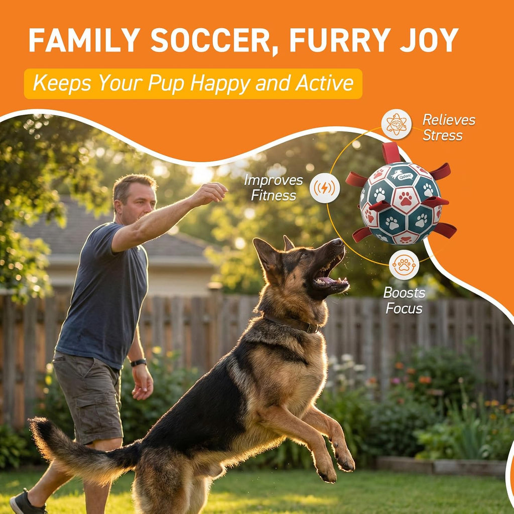 QDAN Large Dog Soccer Ball with Straps, 9 Inch Big Balls for >90 lbs Dogs | Giant Herding Ball for Dogs, Interactive Dog Toys for Tug of War, Puppy Birthday Gifts, Water Toy, Training Soccer Balls