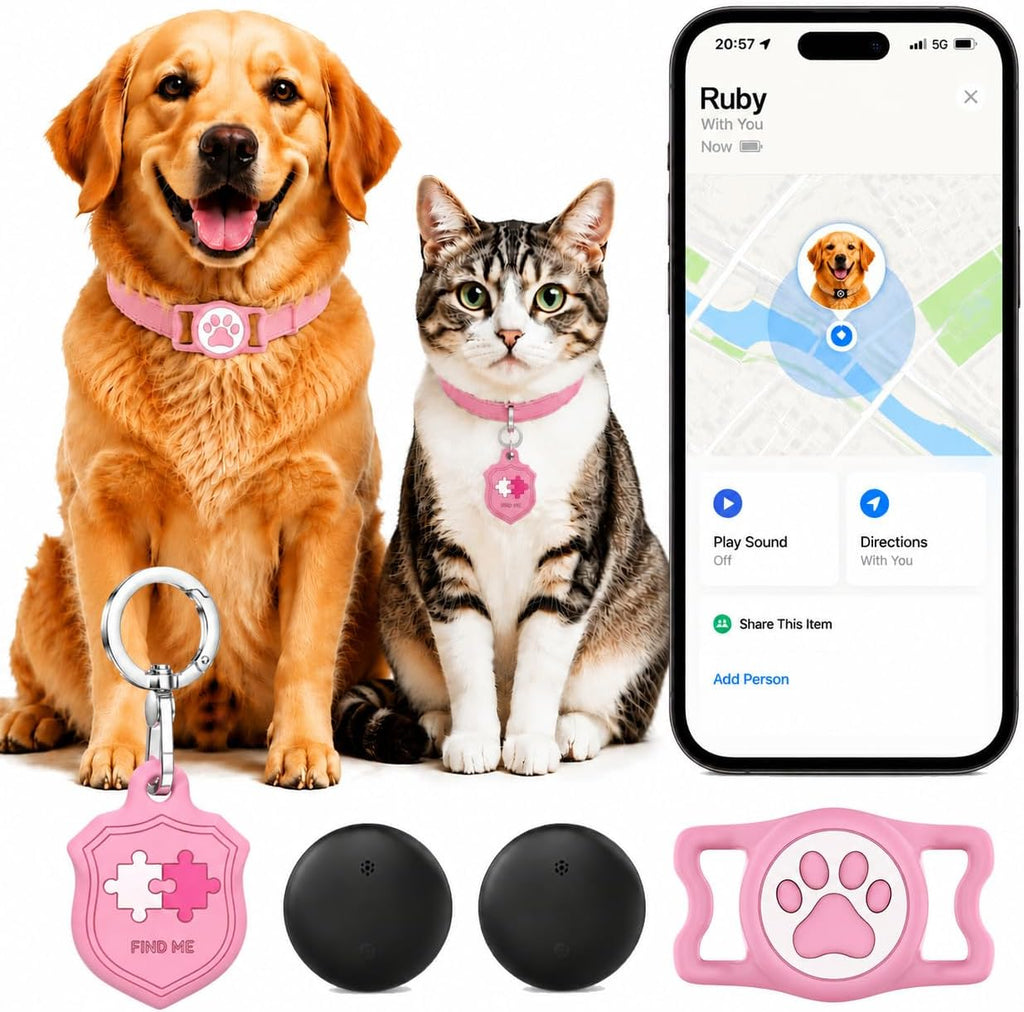 2 Pack Dog Tracker with Apple Find My, GPS Pet Tracker for Dogs and Cats