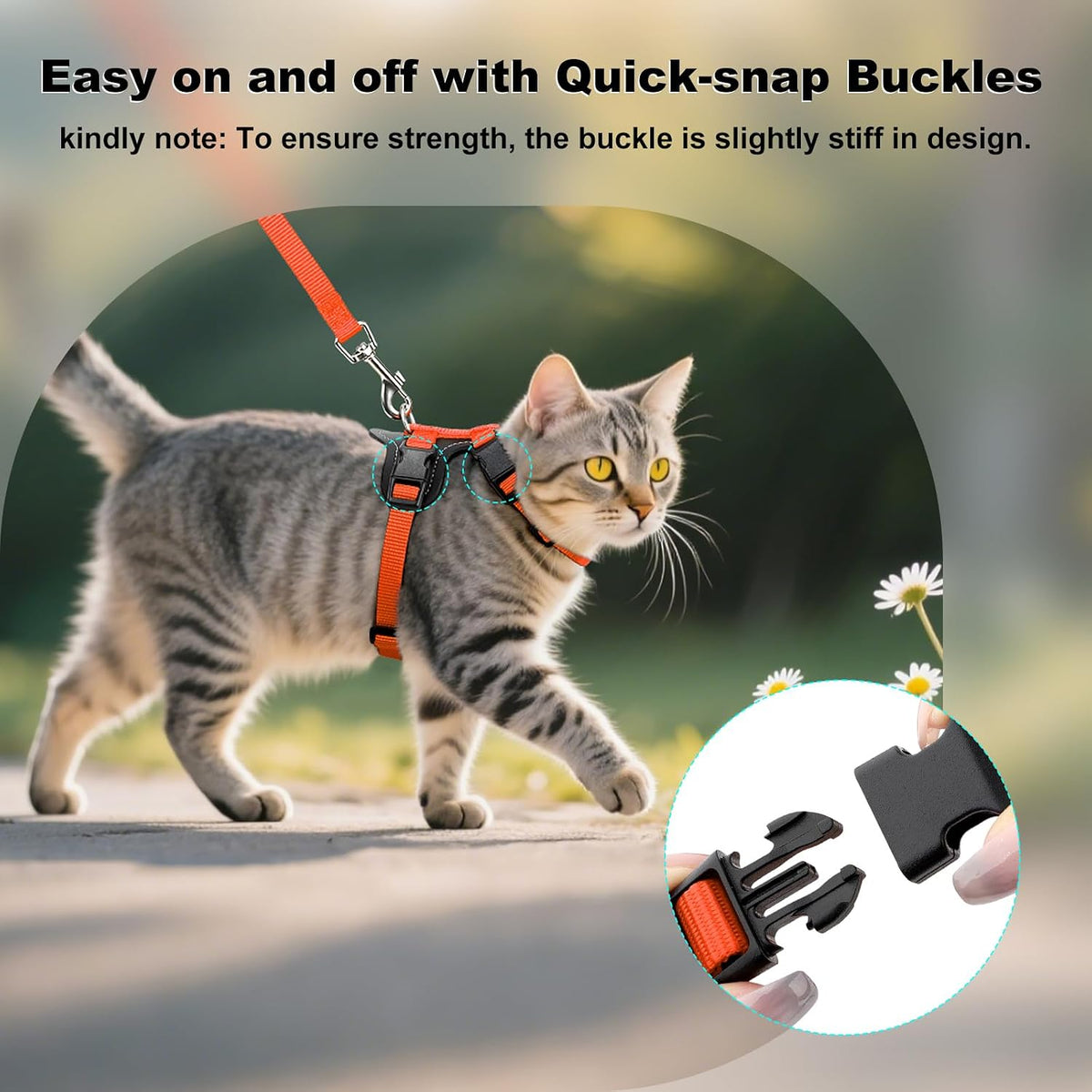 Plutus Pet Adjustable Cat Harness and Leash Set, with Leather Trim