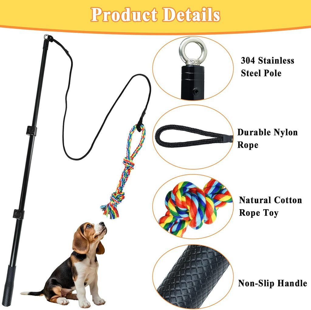 Flirt Pole for Dogs, Heavy Duty Dog Teaser Wand with 3 Replacement Rope | Interactive Tug of War Chase Toy for Small Medium Large Dogs Portable Outdoor Exercise Training Play Equipment