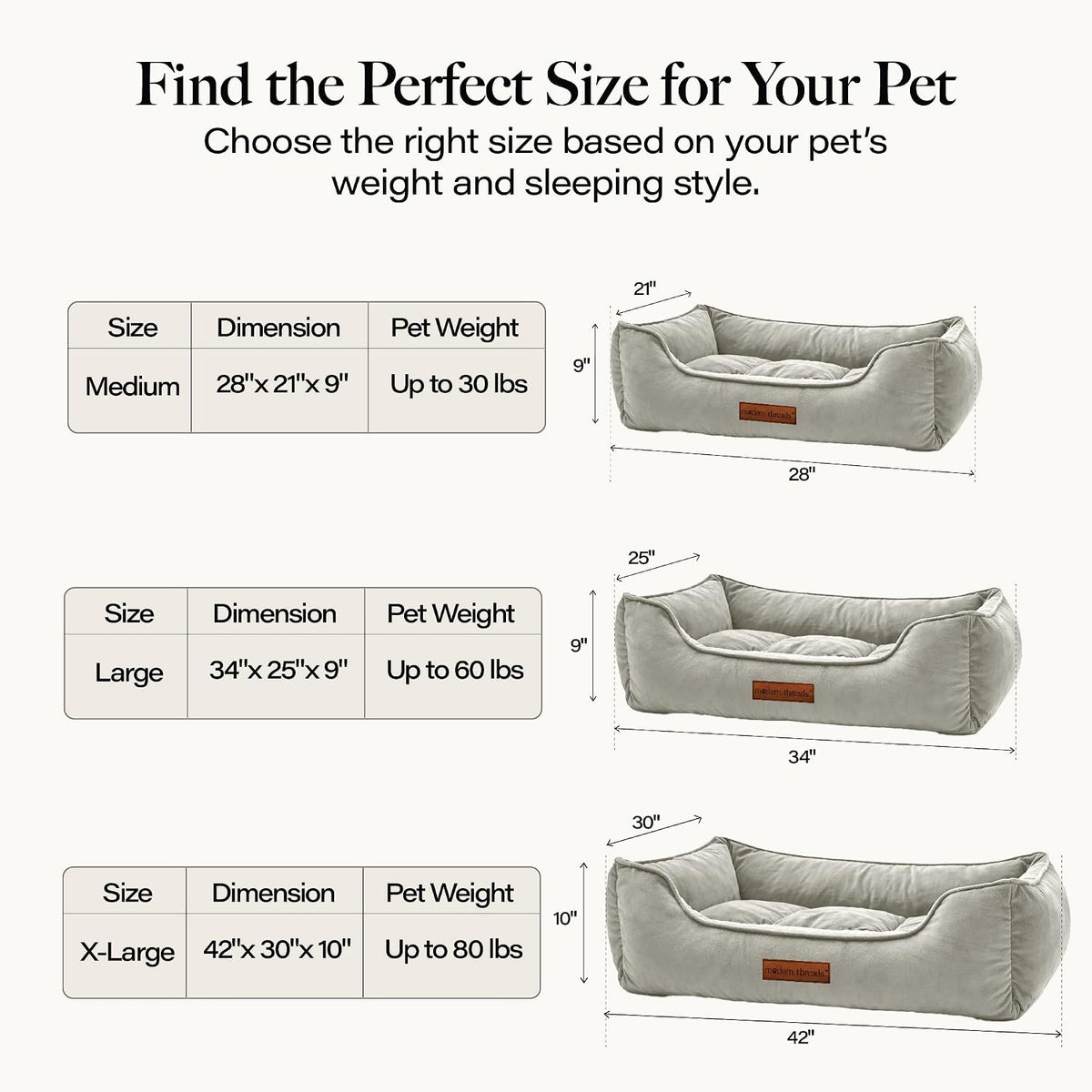 Modern Threads Luxury Dog Bed - Comfortable Tufted Velvet Cushion for Small to Large Dogs - Machine Washable - Durable & Cute Sleep Space for Pets - Pamper Your Pet with Cozy Beds - Light Grey
