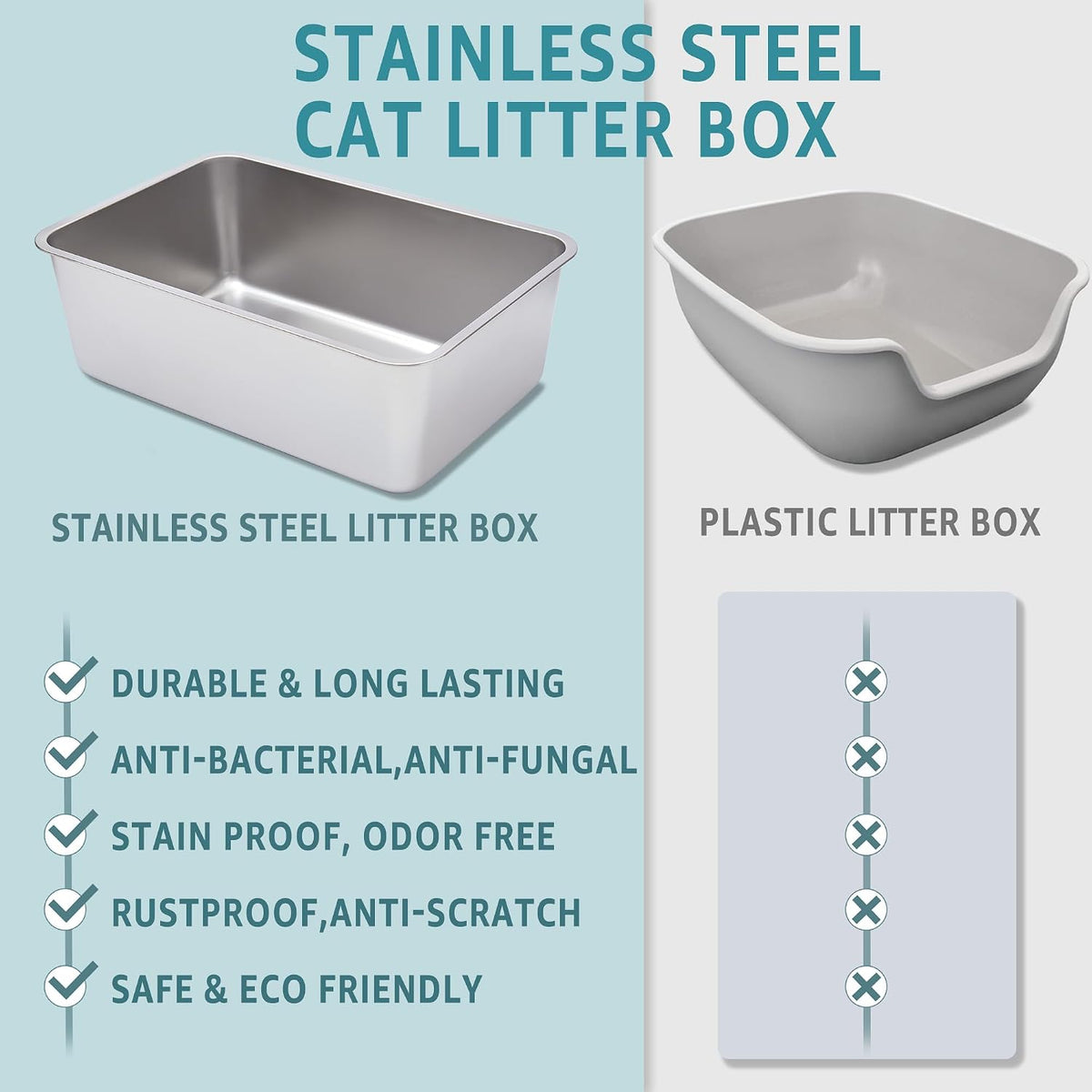 Stainless Steel Litter Box,XXL Metal Cat Litter Box for Big Cats 8IN Deep, Cat LitterBox High Sided Pet Toilet Easy to Clean,Cats Litter Pan for Adult Cats,Non Stick, No Smell | 8IN Deep, Cat LitterBox High Sided Pet Toilet,Easy to Clean,Cats Litter Pa...