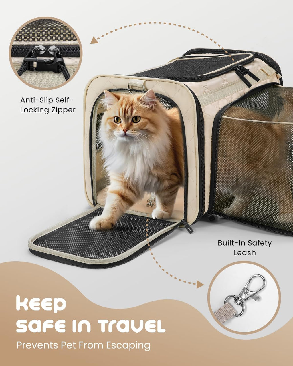 MIDOG Soft Cat Carrier Airline Approved, Expandable for Cats Up to 15lbs