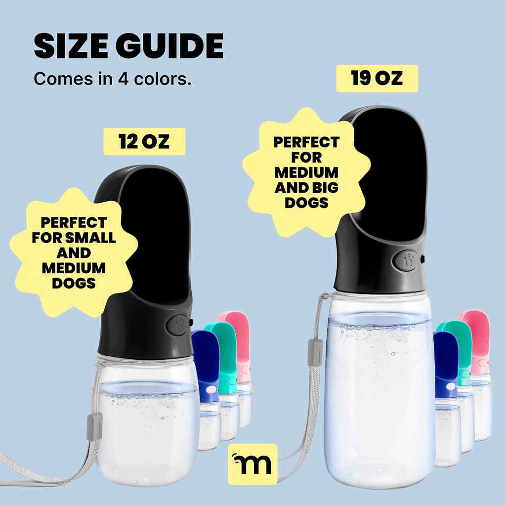 MalsiPree Dog Water Bottle - 19 Oz, Black, BPA-Free - Portable & Lightweight Water Dispenser with Bowl for Dogs - Leak-Proof for Travel, Trail Hiking, Park Visit, Camping & Beach Days