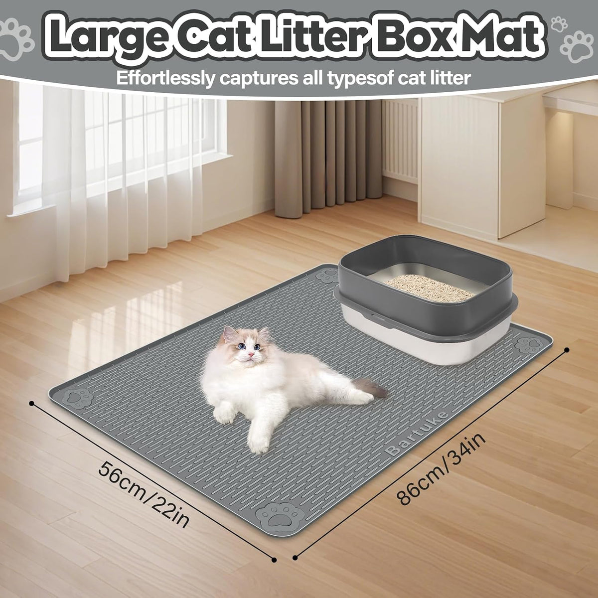 Silicone Cat Litter Mat for Litter Box 34”x22” Large Cat Mat, Dark Grey | Waterproof, Non-Slip, Leak-Proof Rug Mat with Lip, Easy to Clean, Extra Large Litter Catcher Mat for Floor