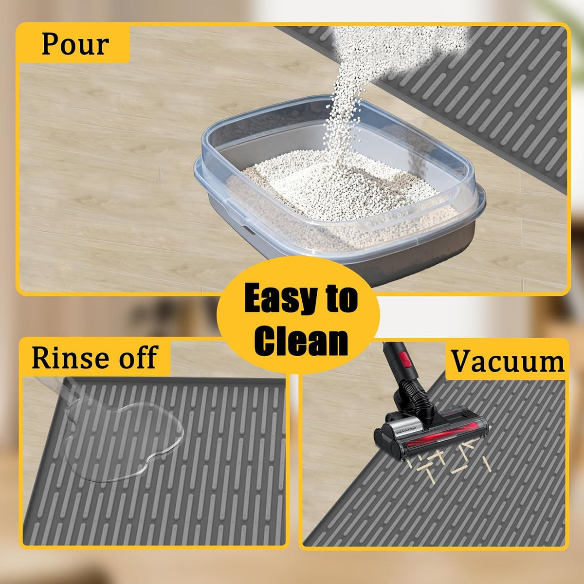 Ultibe 40"x30"(100cmx75cm) Extra Large Silicone Cat Litter Mat, XXL Litter Trapping Mat for Under Litter Box, Non-Slip Waterproof Kitty Litter Catcher, Easy to Clean Mat for Cats, Dark Gray