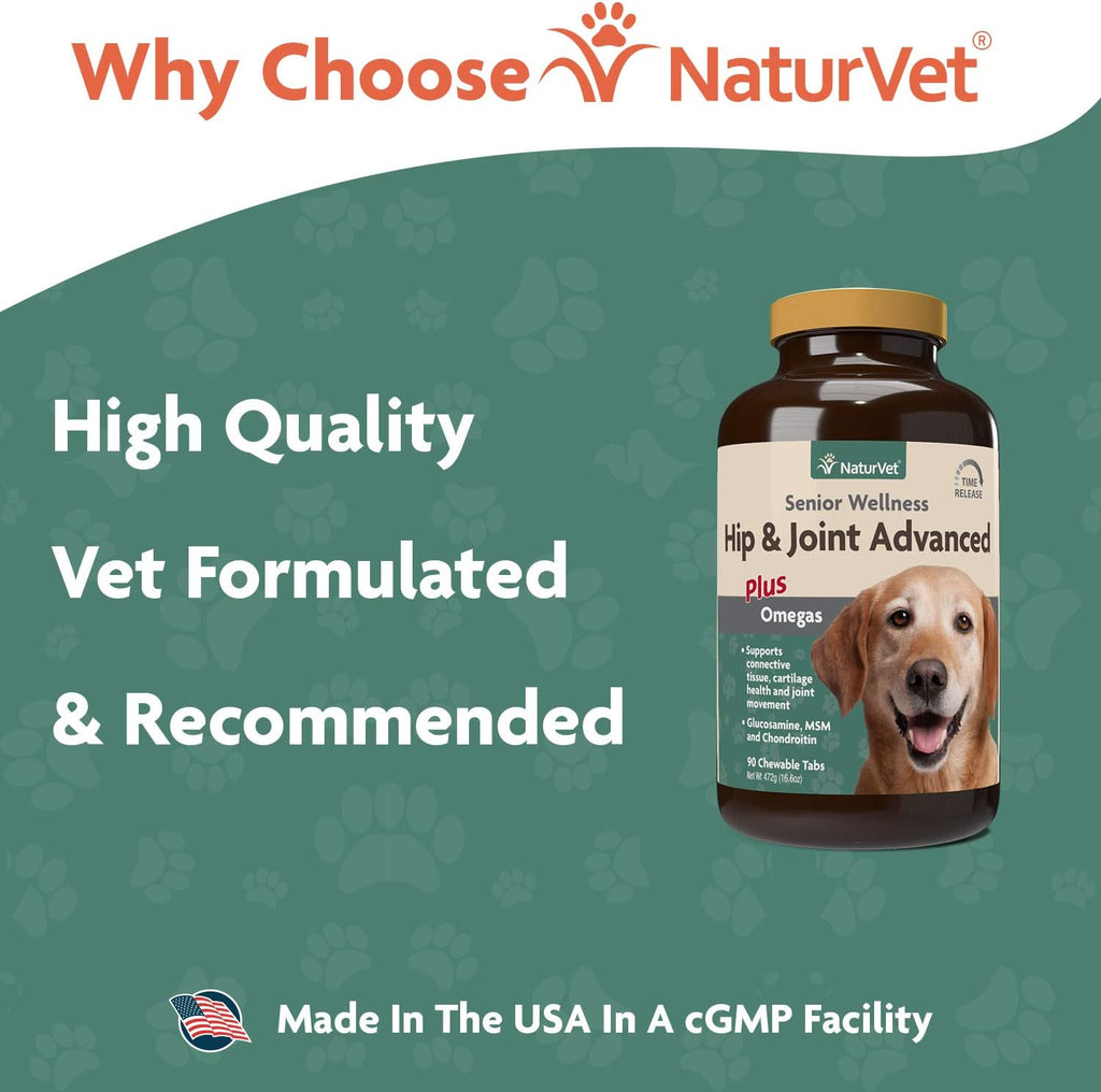 NaturVet Senior Dog Wellness Hip & Joint Advanced Plus Omegas - 90 ct