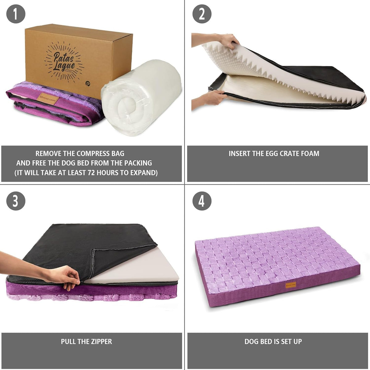 Patas Lague Orthopedic Large Dog Bed Pet Crate Mat 36''X24'' Purple