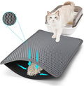 Cat Litter Mat 35"x24", Double Layer Waterproof Litterbox Mat, Gray | Non-slip backing, washable for easy cleanup, traps stray litter with waterproof honeycomb large grid that is urine-proof.