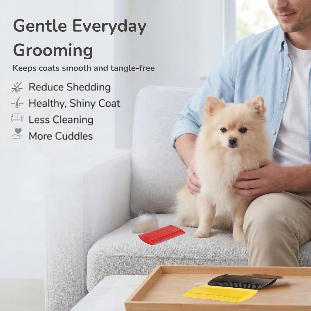 Pets&Goods Tear Stain & Flea Remover Comb Set for Dogs & Cats – Stainless Steel Eye Grooming Tool for Stains, Crust & Mucus – Gentle, Safe, Reusable – Pack of 2 (Mix)