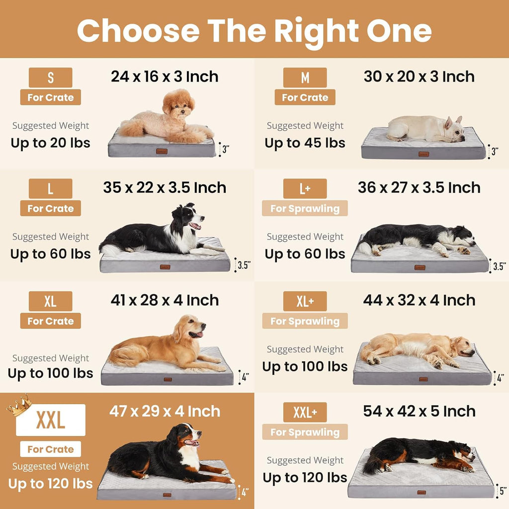 OhGeni Orthopedic Large Dog Bed, Reversible Memory Foam, 47 inch-XXL(Brown)