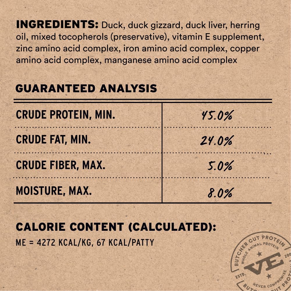 Vital Essentials Freeze Dried Dog Food, Duck Mini Patties, 14 oz Bag