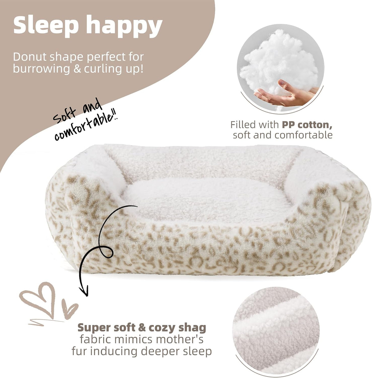 Smouatou Dog Soft Bed, Anti-Anxiety Puppy Cuddler Bed for Puppy Dog and Cat (Beige, M)