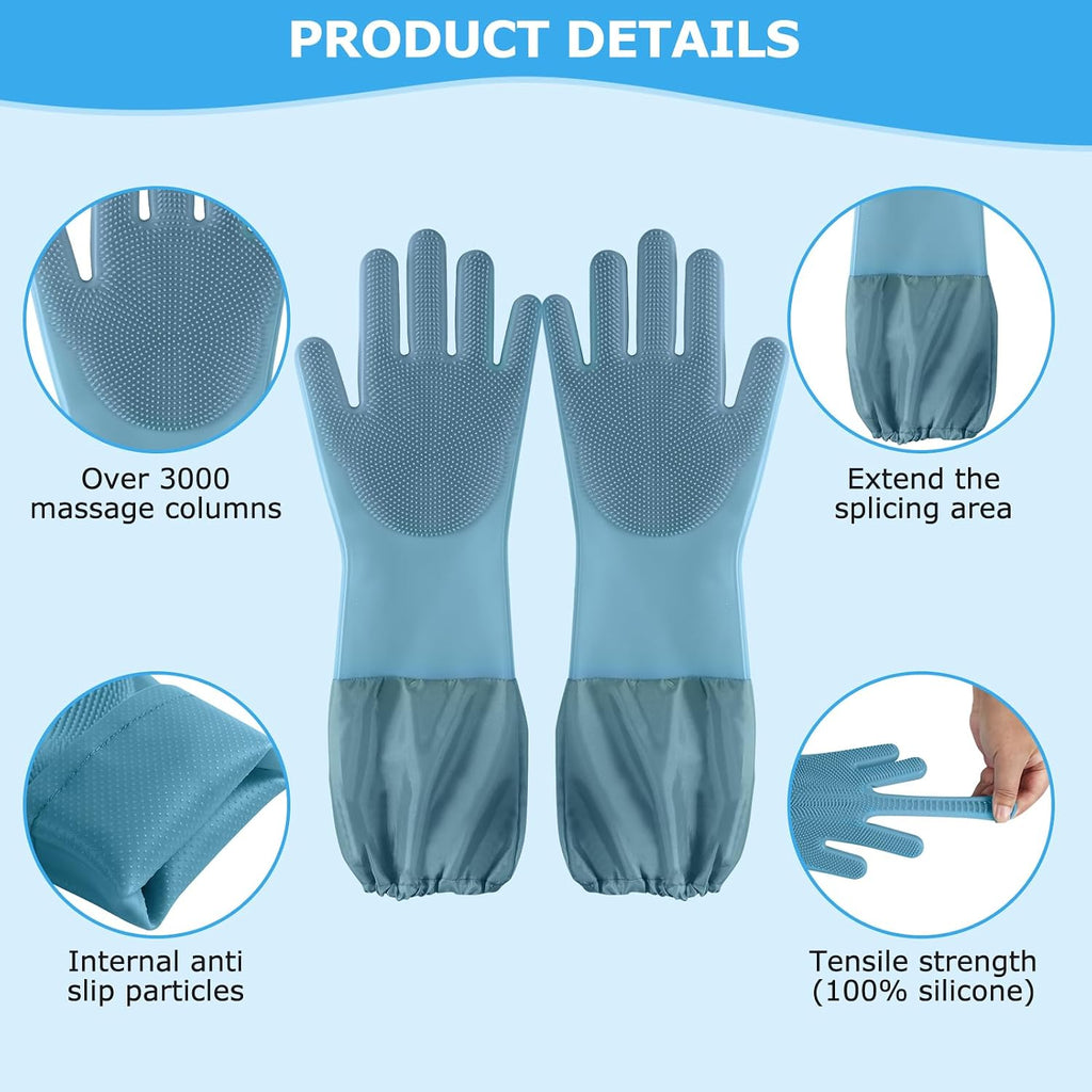 Dog washing gloves | Pet grooming gloves | Extra Long Arms 17.3in,hazy blue