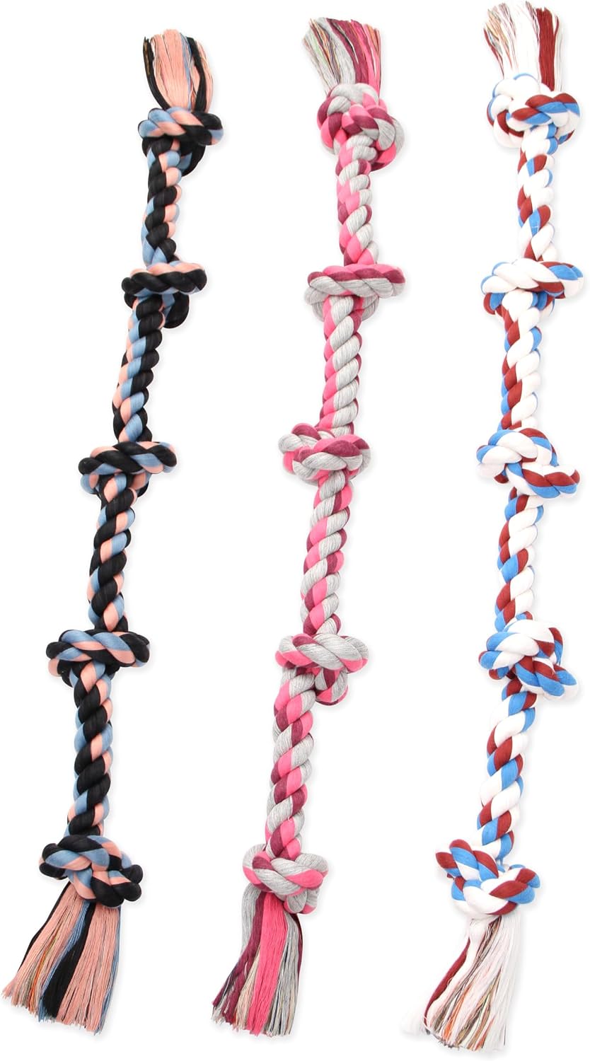 Mammoth Flossy Chews Multi Color 5 Knot Rope Tug – Premium Cotton-Poly Tug Toy for Dogs – Interactive Dog Rope Toy – Tug Dog Chew Toy for Big Dogs - X-Large, 36”