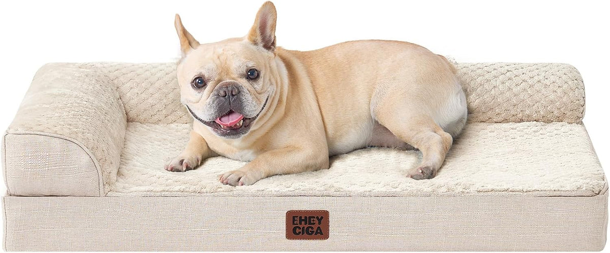 EHEYCIGA Orthopedic Dog Bed Medium Size, Memory Foam Dog Bed, Beige