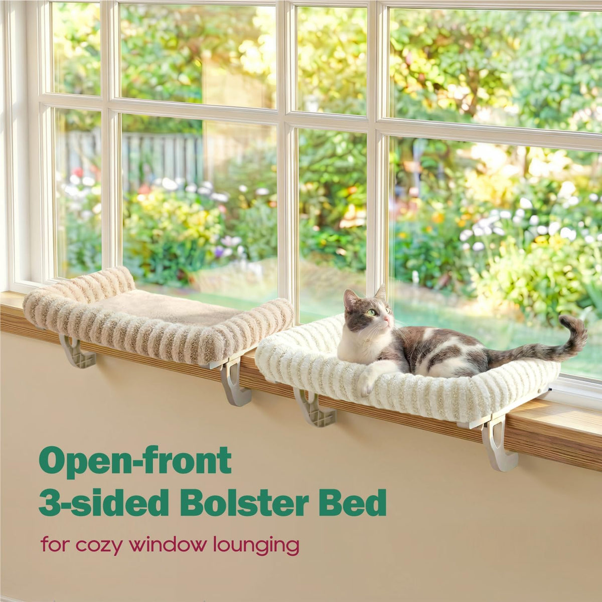 Zakkart Mellow 3-Sided Cat Perch for Windowsill, Dual-Mount (Brown, L)