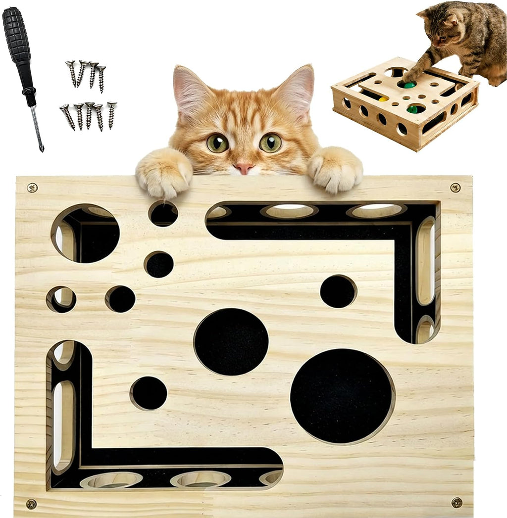 Cat Nail File Scratcher, Cat Scratch Puzzle Enrichment Box with Sandpaper Inside for Cat Claw Care, Stress-Free Trimming Nails, Puzzle Feeder Cat Toys Interactive for Indoor Cats (No Bell Balls)
