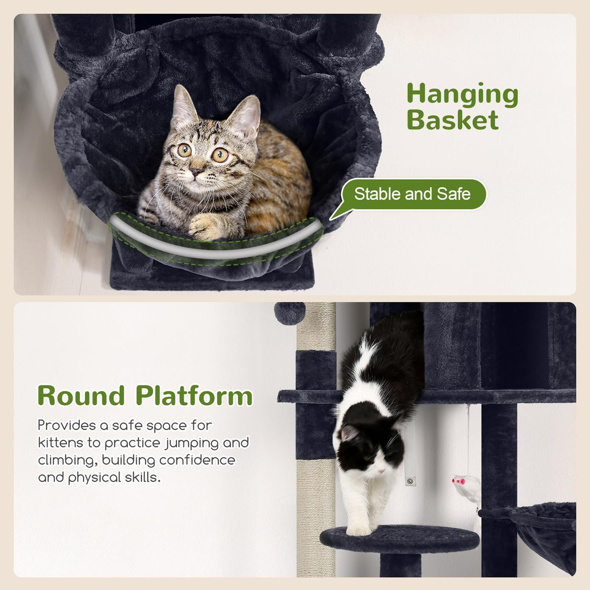 Globlazer Cat Tree Tower for Multiple Adult Cats, 82in, F82, Dark Grey