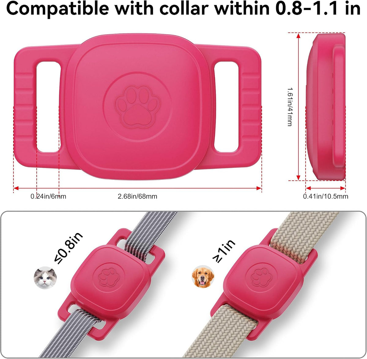 DDJ 2-Pack Waterproof Dog Collar Holder for Tile Mate Tracker, Durable Silicone Life360 Tile Case for Cat &Pet Collars Without Shaking, Anti-Lost Full Body for Tile Cover, Easy to Install, Pink Punch