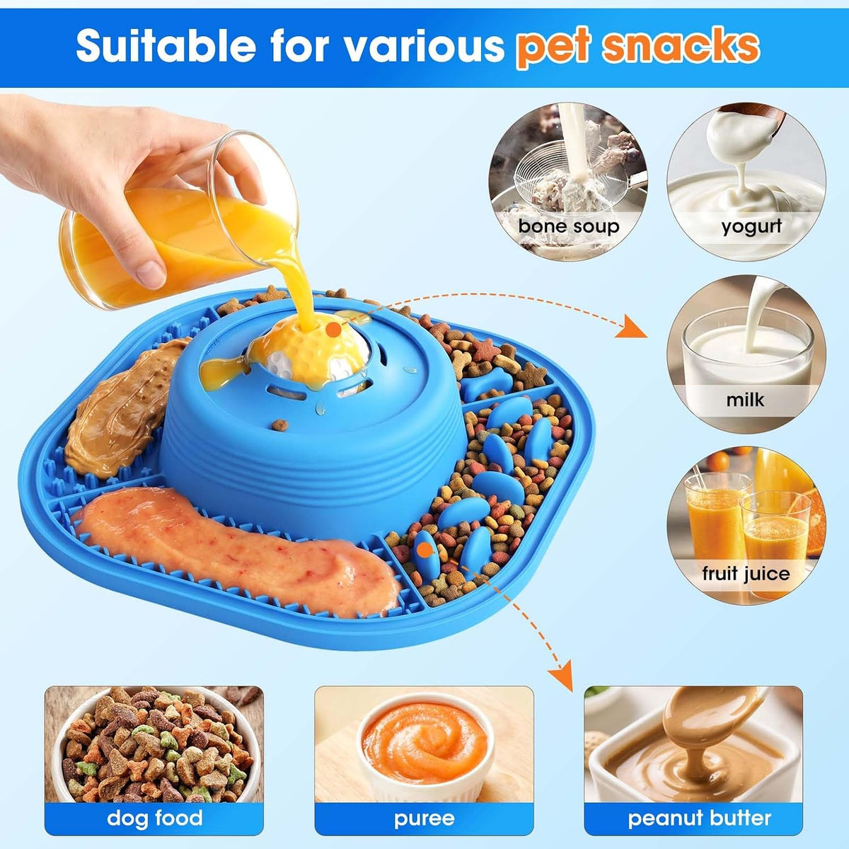 VIOWEY 3-in-1 Dog Slow Feeder Bowl, 10-Inch Removable Large Non-Slip Feeder