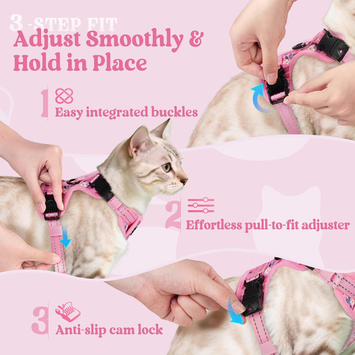 rabbitgoo Cat Harness and Leash Set, Easy-on with Neck Buckle, Berry Bloom