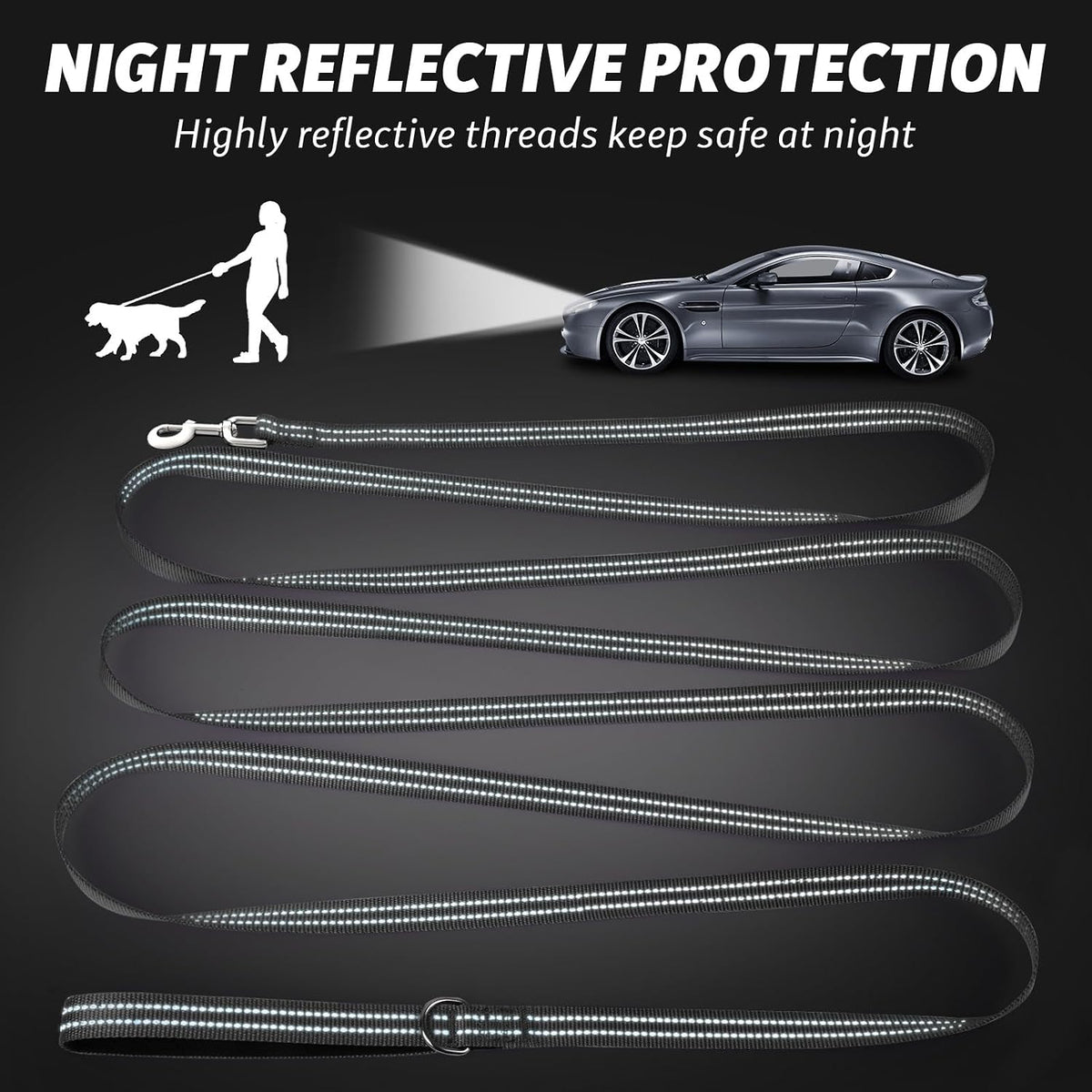 Long Dog Leash XiaZ Training Leashes 10/15/20/30/50/100ft Long Lead for Dogs 30ft Training Leash for Outside Black 30 Foot Nylon Padded Handle Reflective Hiking Yard