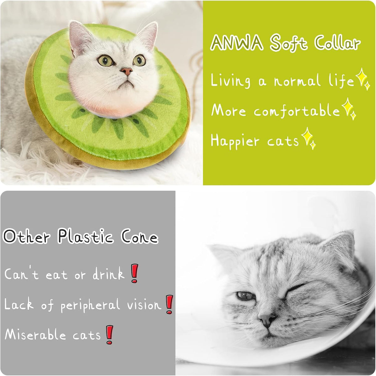 ANWA Adjustable Cat Cone Collar Soft, Cute Cat Donut Collar After Surgery