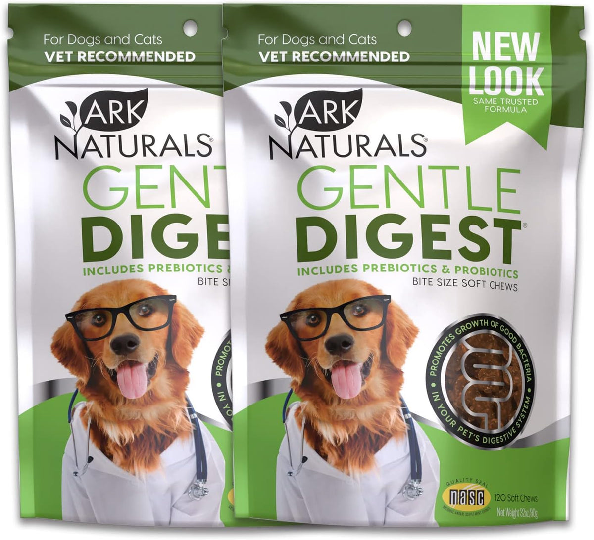 Ark Naturals Gentle Digest Prebiotic & Probiotic Soft Dog Chews, 2 Pack
