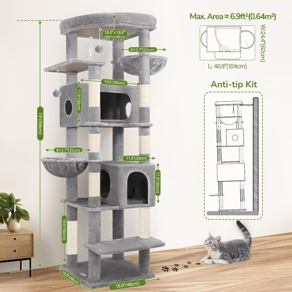 Globlazer 74in Heavy Duty Cat Tree Tower for Indoor Cats Large Adult, S74