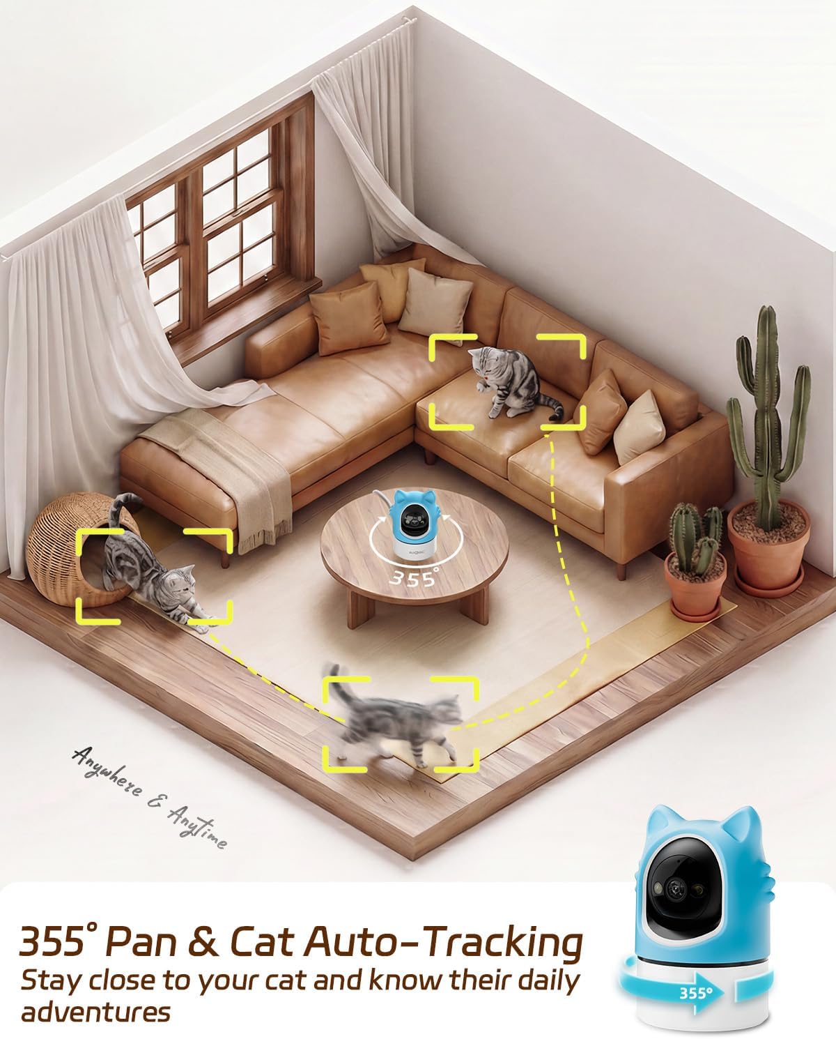 ALIOBC Pet Camera with Phone App Laser Toy 2K Cat Camera no Subscription